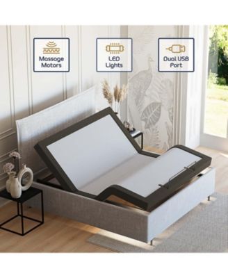 Adjustable Head & Foot Zero Gravity Massage Bed Base - with Wireless Remote, USB Ports, LED Light - Queen