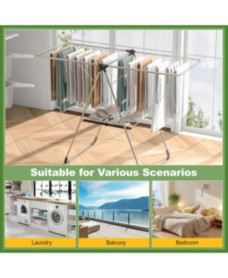 2-Tier Laundry Drying Rack Folding Cloth Rack with Aluminum Frame