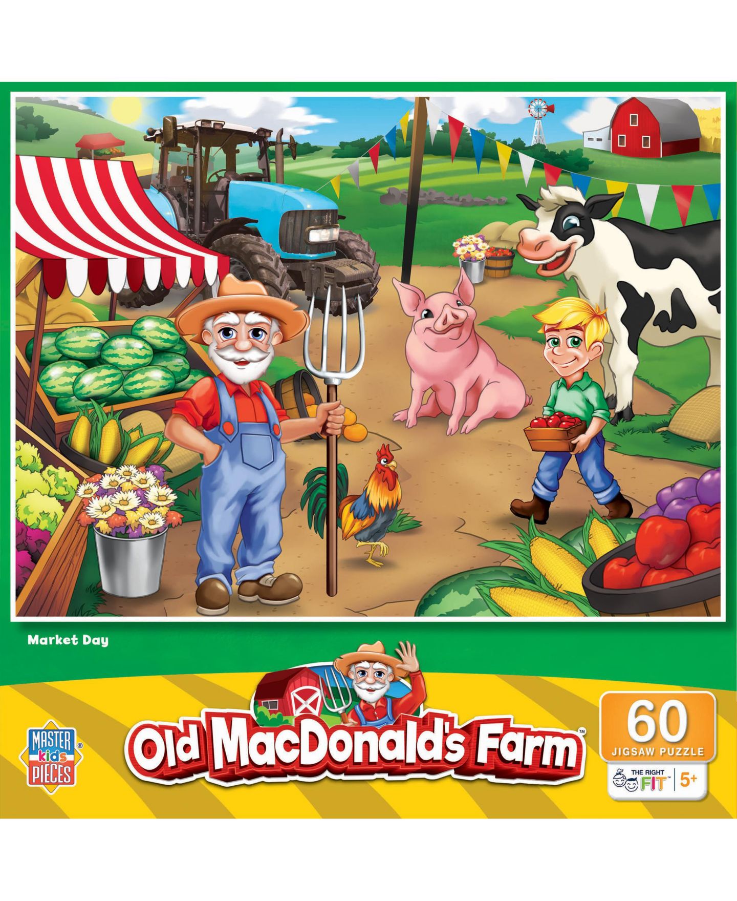 Детский пазл MasterPieces Puzzles Old MacDonald's Farm Market Day 60 Piece Puzzle, Ages 5+, цвет: Разноцветный — фото 1