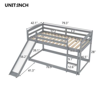 Twin Over Twin Pine Wood Convertible Slide & Ladder Bunk Bed