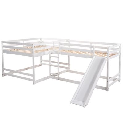 Streamdale Full And Twin Size L-Shaped Bunk Bed With Slide And Short Ladder