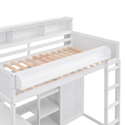 Streamdale Wood Twin Size Loft Bed With Multiple Storage Shelves And Wardrobe