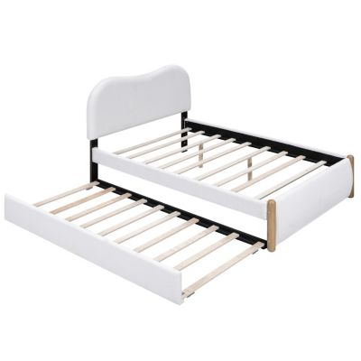 Streamdale Upholstered Platform Bed with Trundle, White
