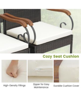 Outdoor PE Wicker Chair with Acacia Wood Armrests-Set of 2