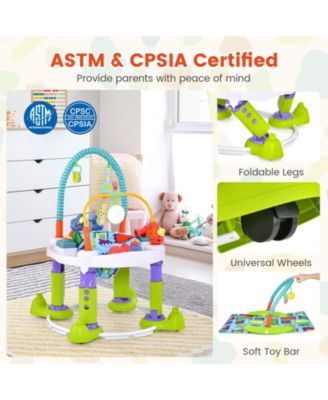 Kids 4-in-1 Baby Bouncer Activity Center with 3 Adjustable Heights-Green