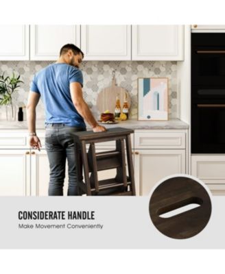 3-in-1 Rubber Wood Step Stool with Convenient Handle For Home