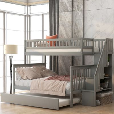 Streamdale  Furniture Twin size Trundle And Staircase Over Full Bunk Bed
