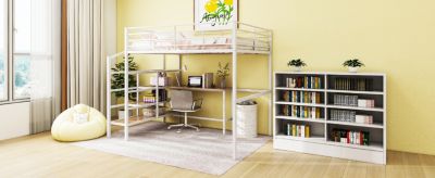 Streamdale Full Size Metal Loft Bed With Desk And Lateral Storage Ladder