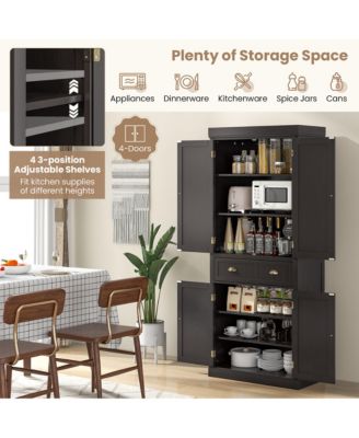 72'' Kitchen Pantry Storage Cabinet Tall Freestanding Cupboard w/ 4 Doors Large Drawer Brown