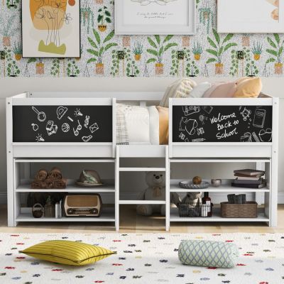 Streamdale Loft bed with shelves, ladder, guardrail chalkboard