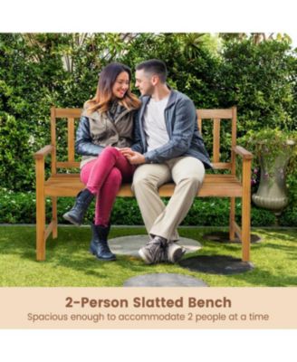 2-Person Outdoor Acacia Wood Bench with Backrest