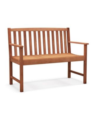 2-Seat Patio Wood Bench with Cozy Armrests and Backrest
