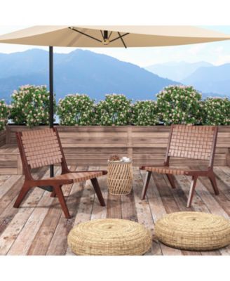 Set of 2 Woven Leather Accent Chairs with Wood Frame-Set of 2