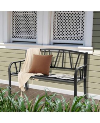 Patio Garden Bench with Metal Frame and Slatted Seat-Black