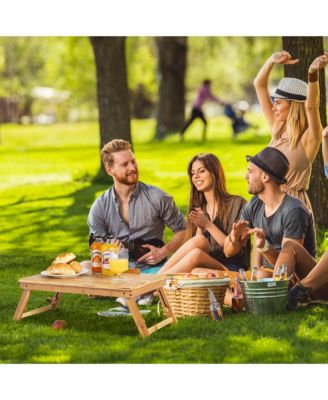 Bamboo Laptop Desk Adjustable Folding Bed Tray w/Drawer Heat Dissipation