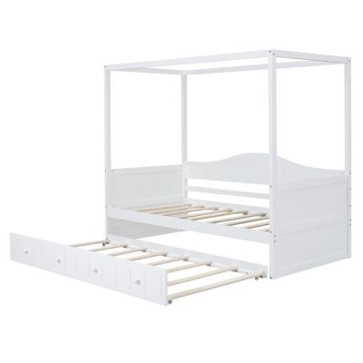 Streamdale Twin Size Canopy Day Bed With Twin Size Trundle, White