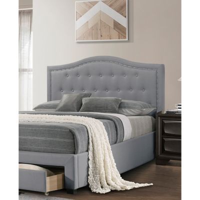 Light Grey Twin Bed with Drawer Storage & Button Tufted Headboard