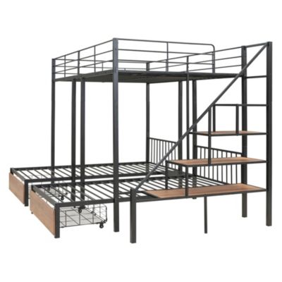 Full Over Twin-Twin Triple Bunk Bed With Drawers And Staircase