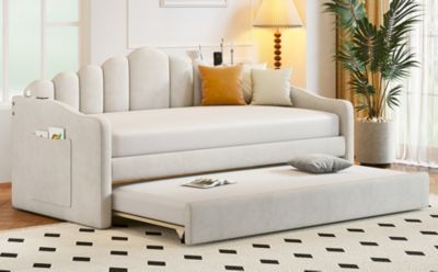 Velvet Twin Daybed with Trundle & USB