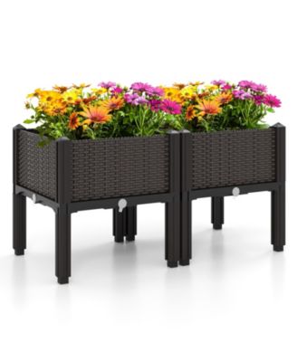 2 Set Elevated Plastic Raised Garden Bed Planter Kit for Flower Vegetable Grow-Brown