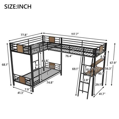 Twin Bunk Bed with Loft Bed, Desk, and Shelf