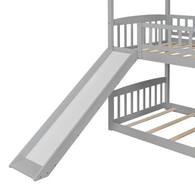 Streamdale Twin Over Twin Bunk Bed With Slide, House Bed With Slide