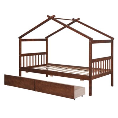 Streamdale Twin Size Wooden House Bed With Drawers