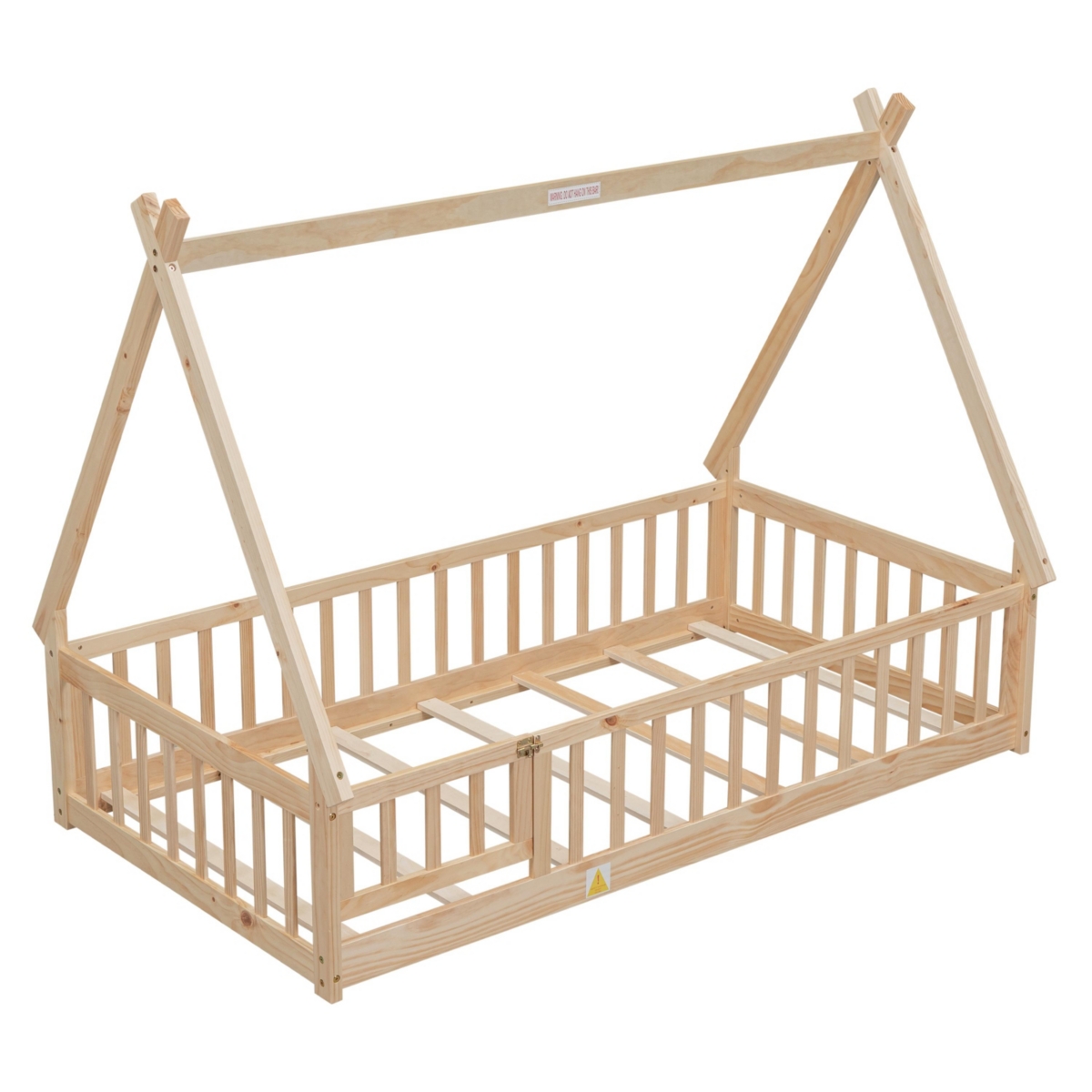 Streamdale Furniture Tentshaped Floor Bed, With Guardrails, Slats, Door,- Natural