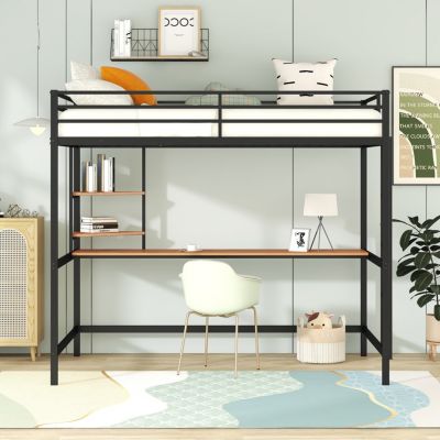 Streamdale Full Metal Loft Bed With Desk And Shelves