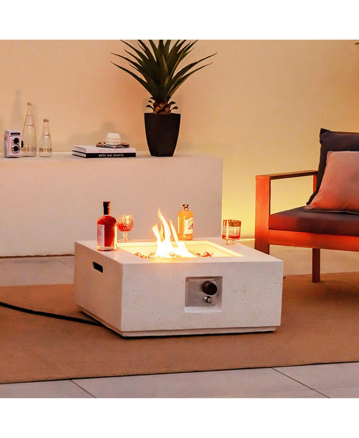 Slickblue 28 Inch 40000 Btu Square Propane Gas Fire Pit with Pvc Cover-White