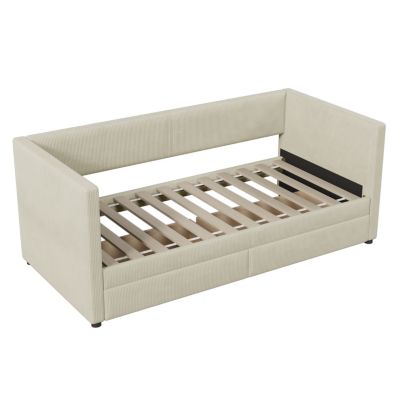 Streamdale Twin Size Corduroy Daybed With Two Drawers And Wood Slat