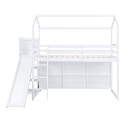 Streamdale Twin Loft Bed with Slide, Shelves, Light