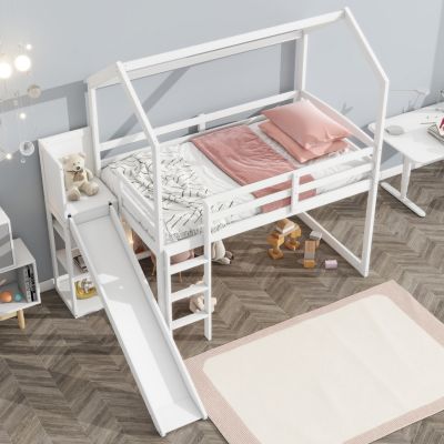 Streamdale Twin Loft Bed with Slide, Shelves, Light