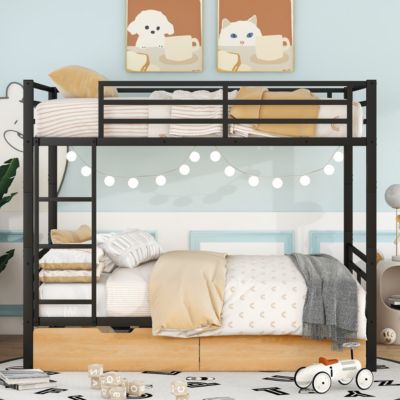 Metal Full Size Convertible Bunk Bed With 2 Drawers