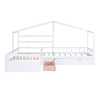 Twin Size House Platform Bed With Three Storage Drawers