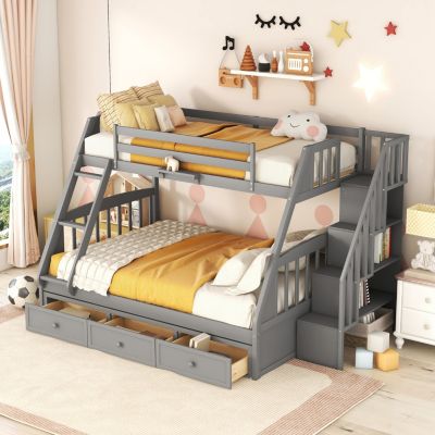 Streamdale Twin-Over-Full Bunk Bed With Drawers, Ladder And Storage Staircase