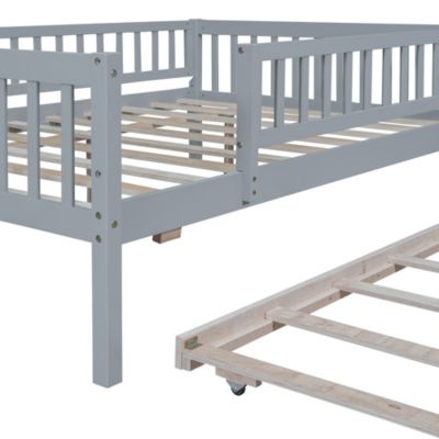 Streamdale Full Size Wood Daybed With Trundle And Fence Guardrails