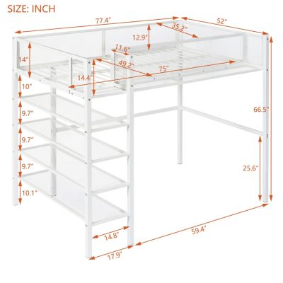 Streamdale Twin Size Metal Loft Bed With 4Tier Shelves And Storage, White