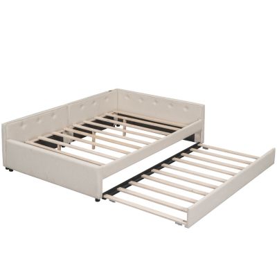 Full Size Upholstered Platform Bed With USB And Twin Size Trundle