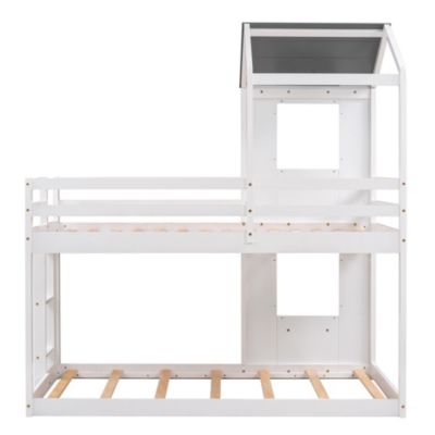 Streamdale Twin Over Twin Bunk Bed Wood Bed With Roof, Window, Guardrail, Ladder