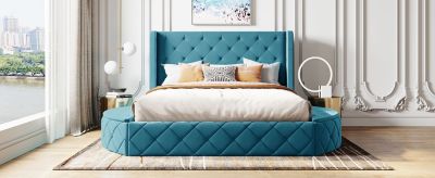 Streamdale Velvet Queen Storage Platform Bed with Wingback Headboard