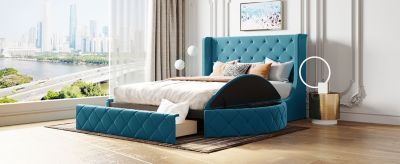 Streamdale Velvet Queen Storage Platform Bed with Wingback Headboard