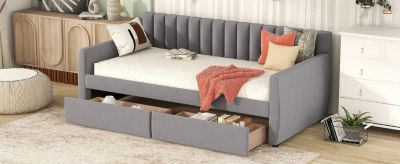 Twin Size Upholstered Daybed With Drawers, Wood Slat Support