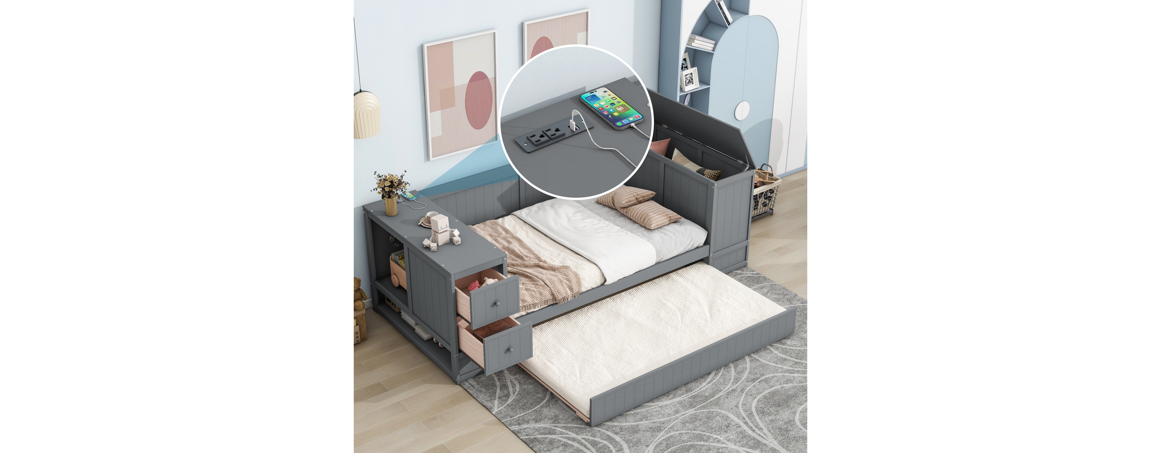Streamdale Twin Daybed with Storage, Trundle & Charging