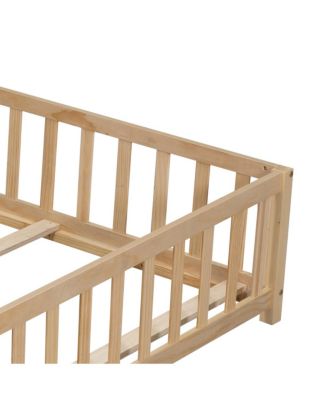 Montessori Floor Bed with Fence and Door for Kids