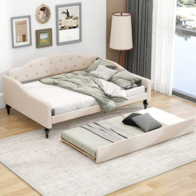 Full Size Upholstered Tufted Daybed With Twin Size Trundle