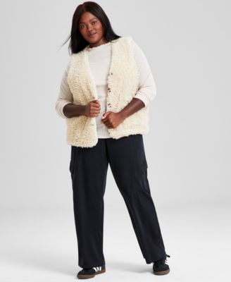 Now This Trendy Plus Size Boucle Fleece Vest Funnel Neck Top Twill Cargo Pants Created For Macys