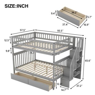 Full Over Full Bunk Bed With Two Drawers And Storage