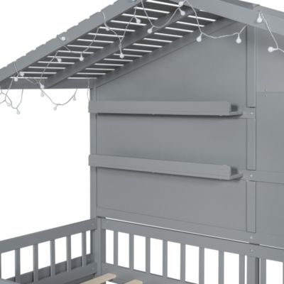 Streamdale Twin House Bed with Shelves, Window, and Lights