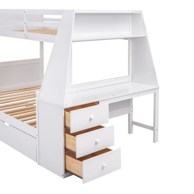 3-in-1 Bunk Bed with Desk, Trundle & Storage